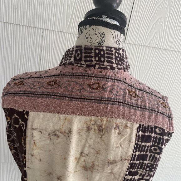 Chico's Design Sleeveless Funky Patchwork Bohemian Tie Front Blouse Size 2 (H6) - Picture 5 of 11